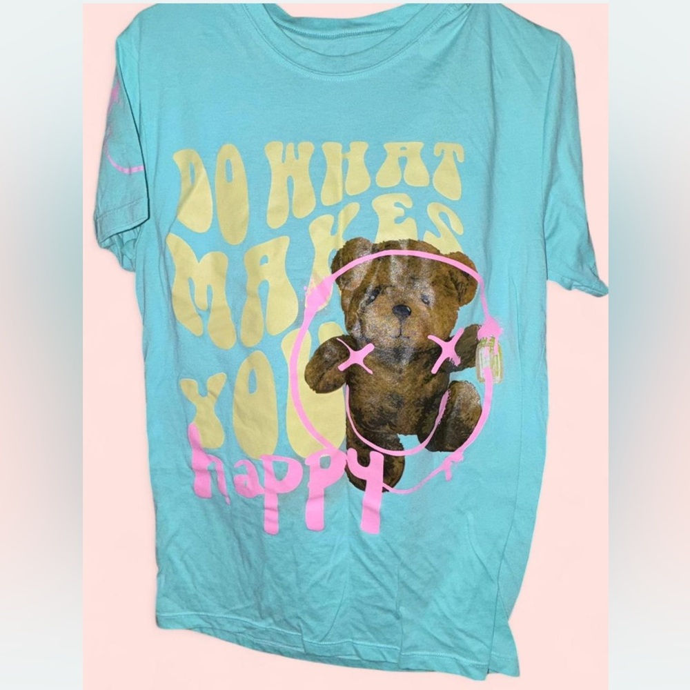 Aqua Graphic Tee with Bear Design